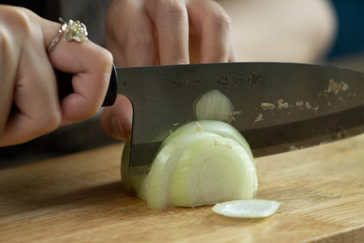 chopping the onion