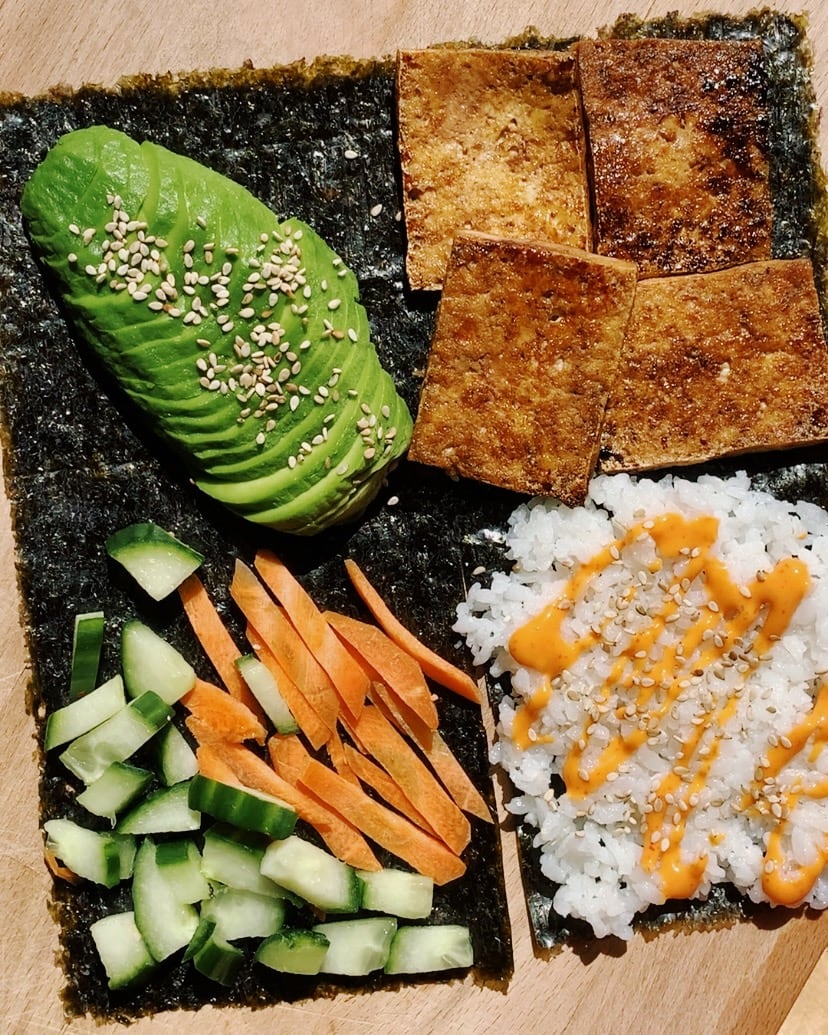 Onigirazu (Sushi Sandwich) using the Tortilla Hack - Veggie Anh