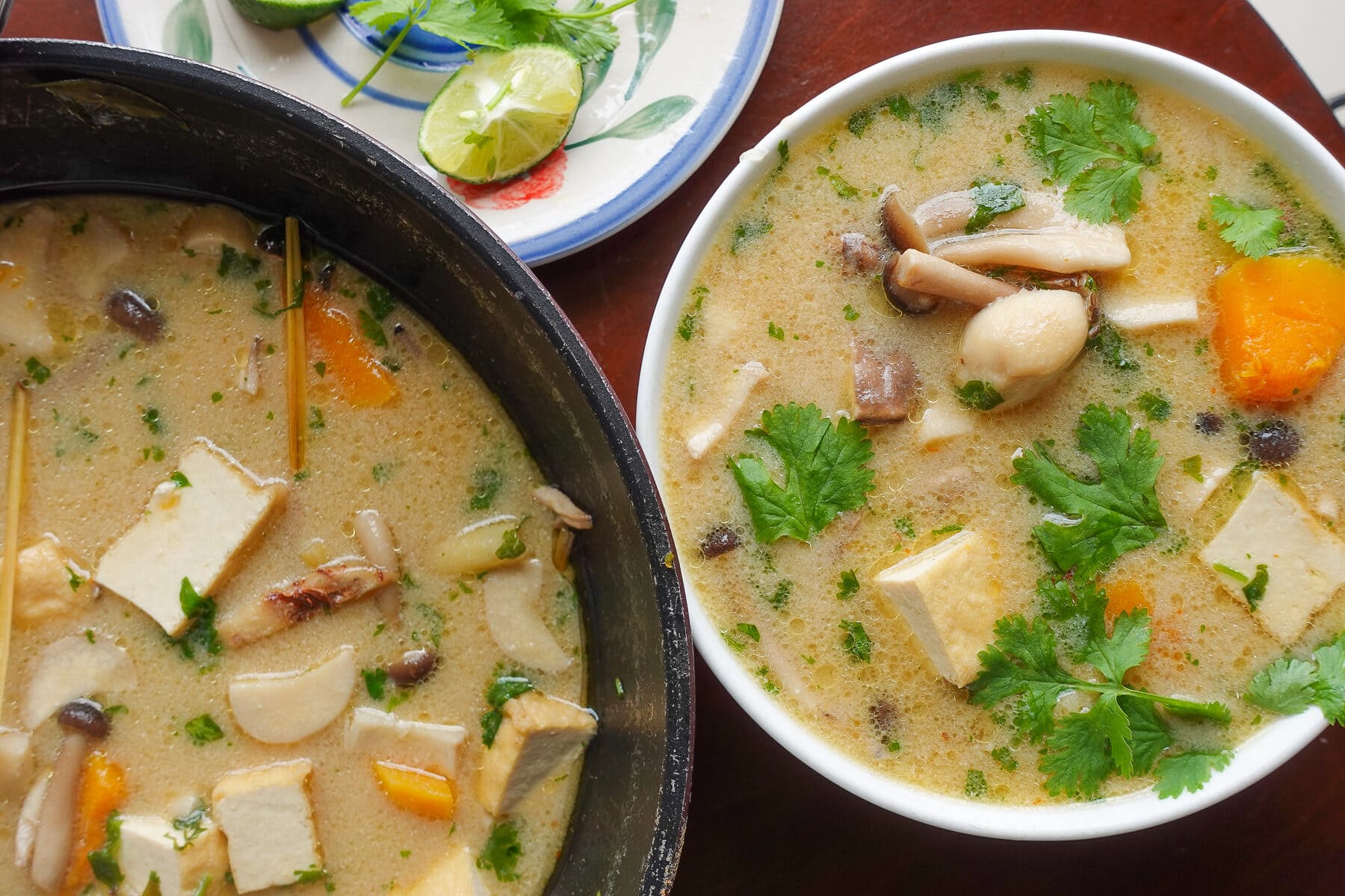 Vegan Tom Kha - serve in a bowl