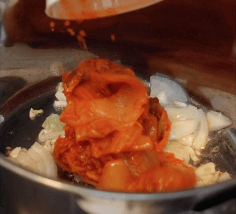Vegan Kimchi Jjigae - add kimchi