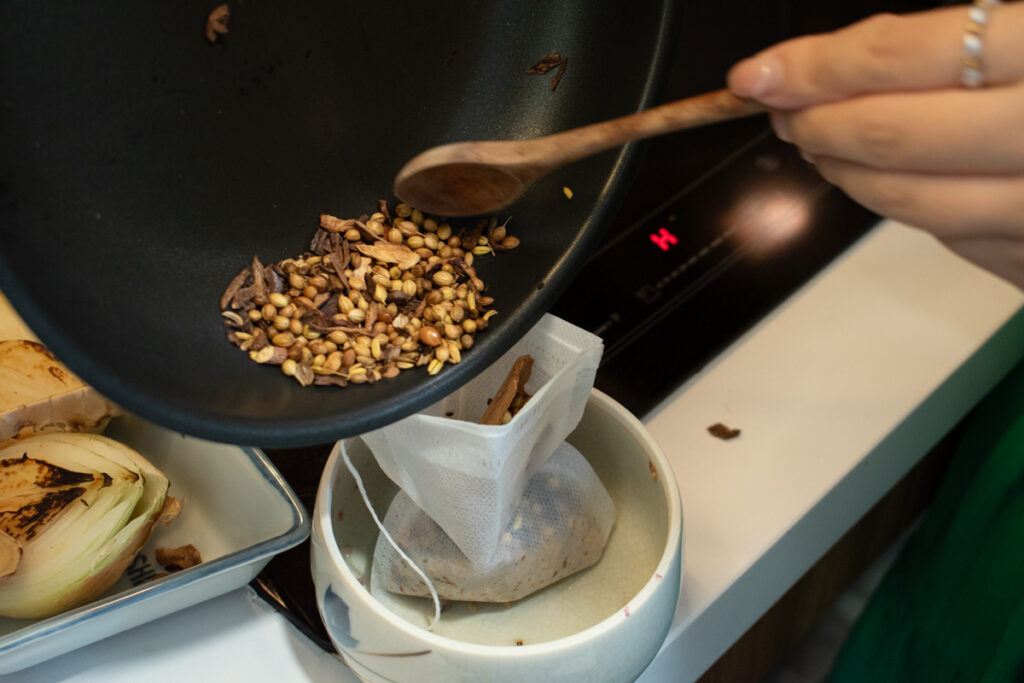 preparing vegan pho aroma