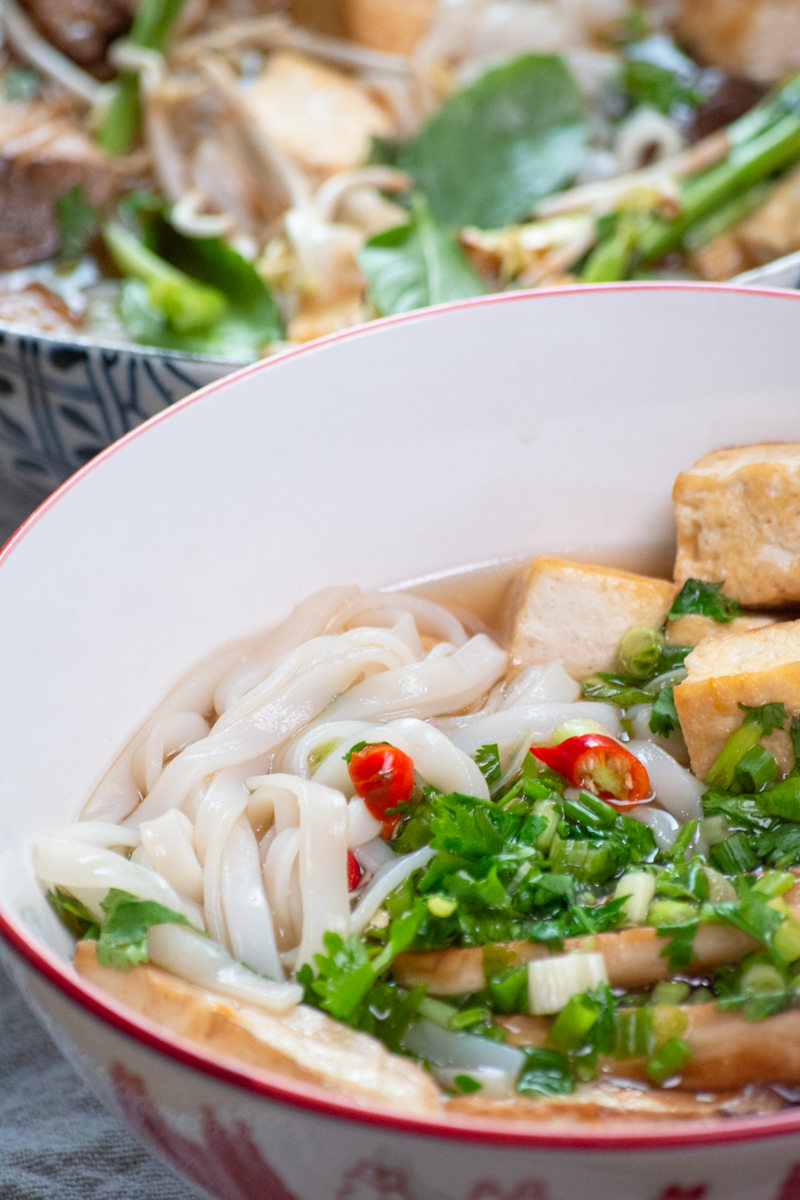vegan pho with tofu and mushrooms