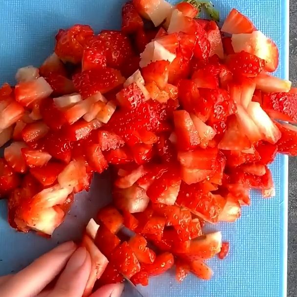 Cut strawberries into cubes