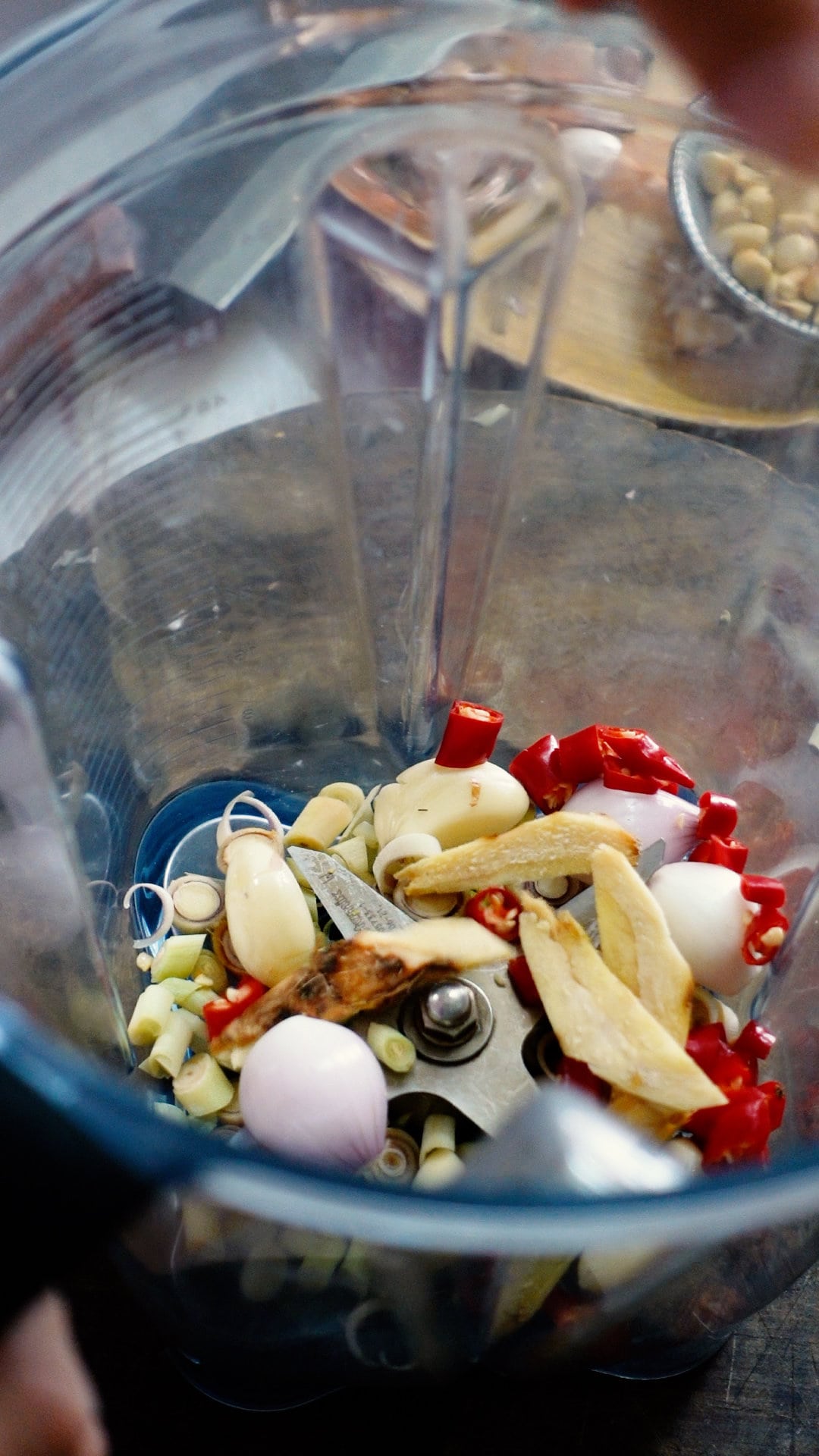 Add chopped ingredients to a blender