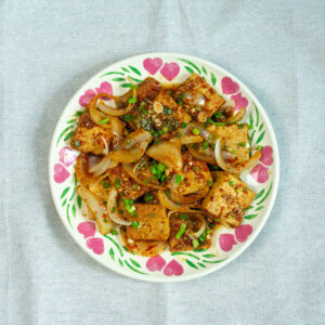 a plate of korean braised tofu