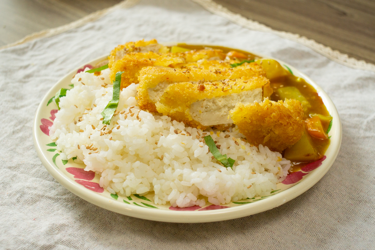 Tofu Katsu Curry on a plate