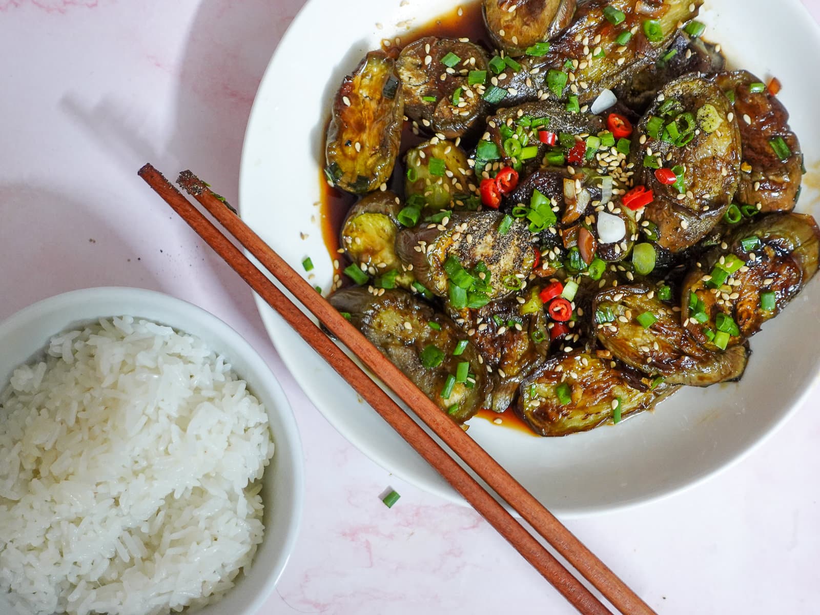 a meal incorporated with Vietnamese braised eggplant
