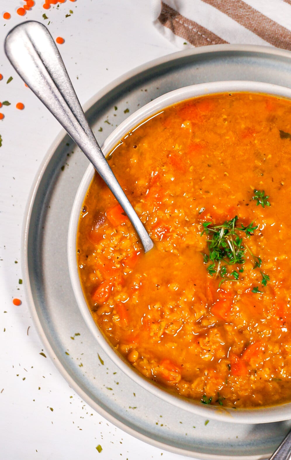 A bowl of Red Lentil Carrot soup