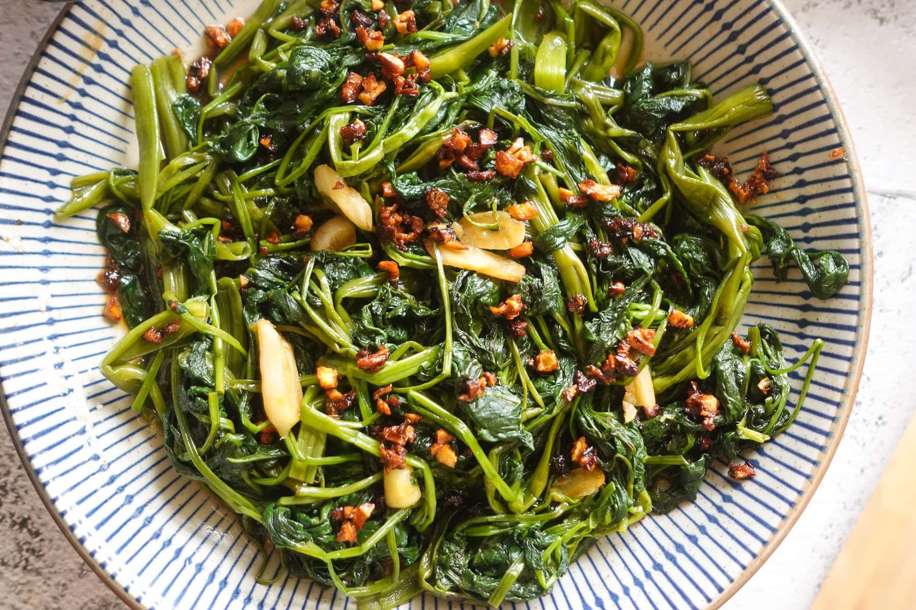 A plate of Morning Glory Stir Fry