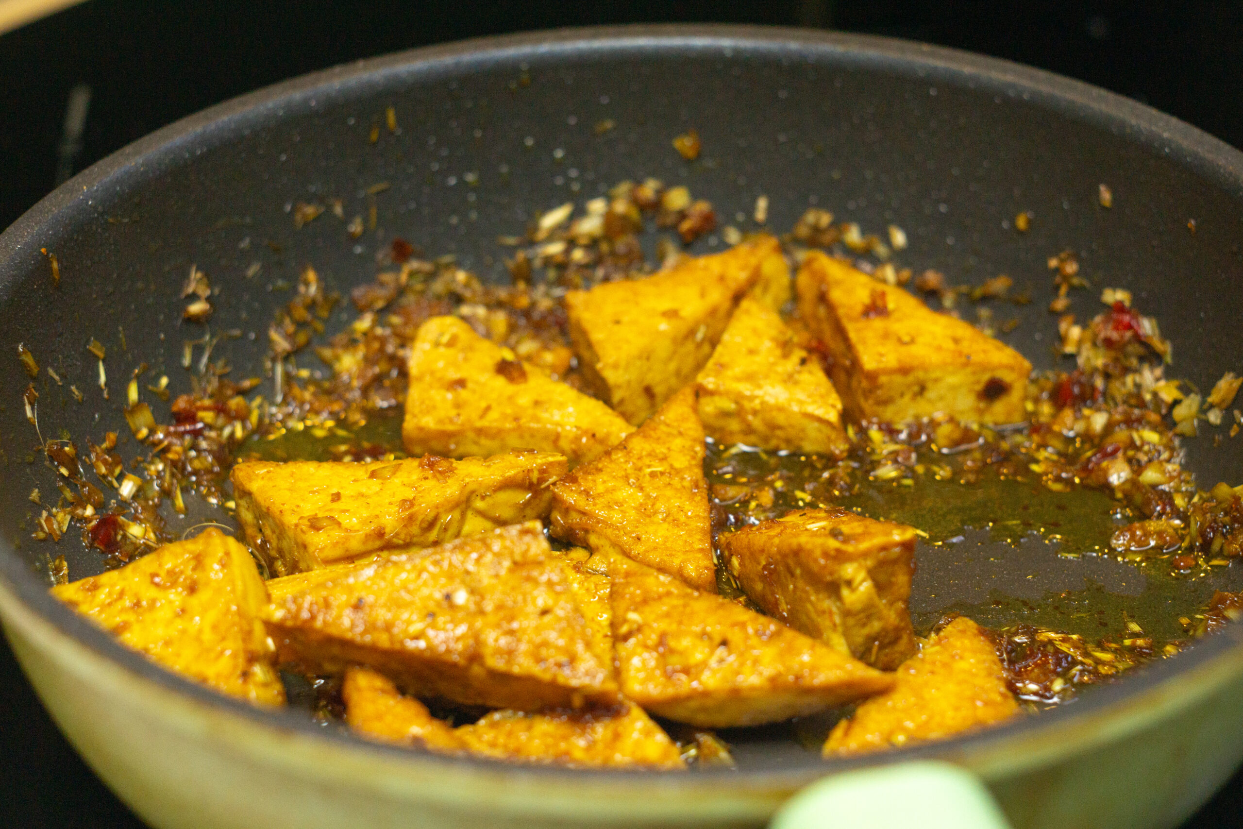lemongrass-marinated tofu with soy sauce, sugar and turmeric