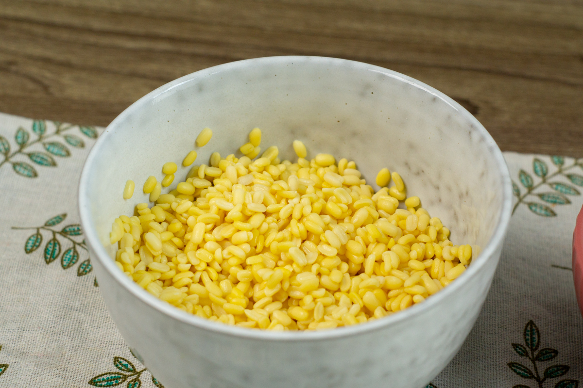 a bowl of soaked mung bean