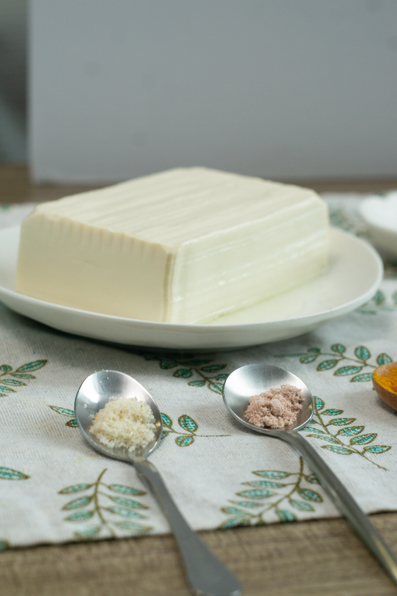 soft tofu and himalayan black salt