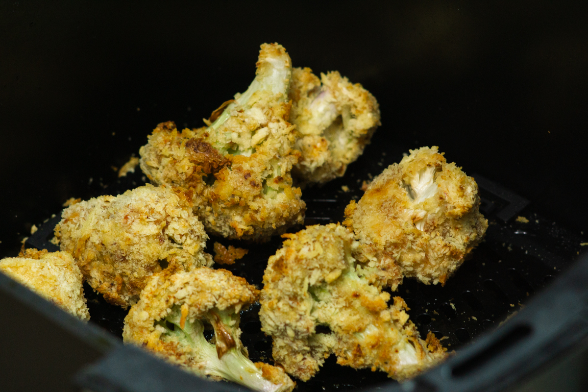 airfrying the cauliflower until golden 