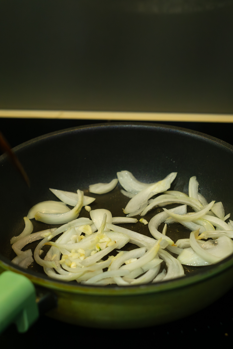 saute the onion and garlic