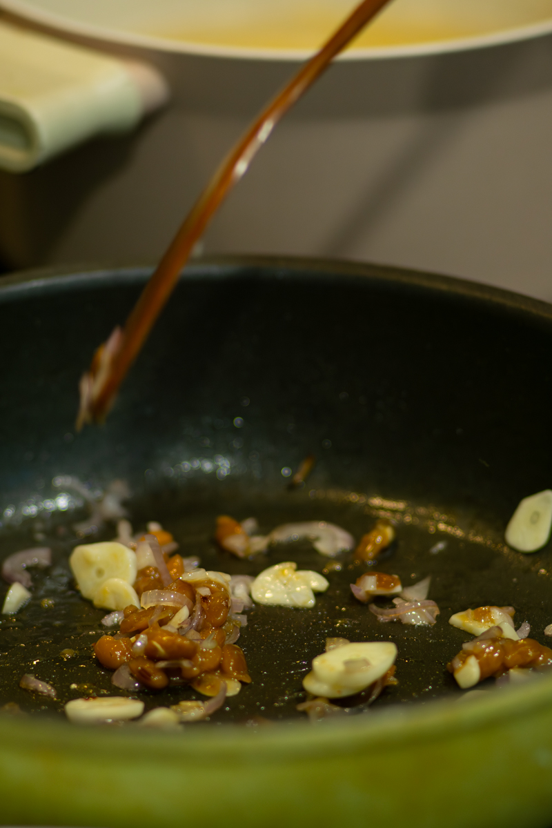 saut the aromas and miso paste