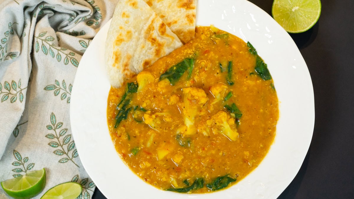 serving Sweet Potato, Cauliflower and Lentil Curry