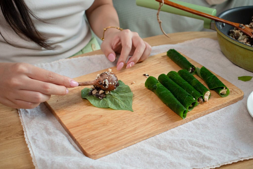 making Vegan Betel Leaf Rolls