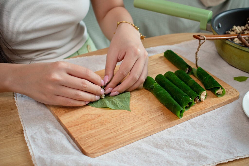 making Vegan Betel Leaf Rolls