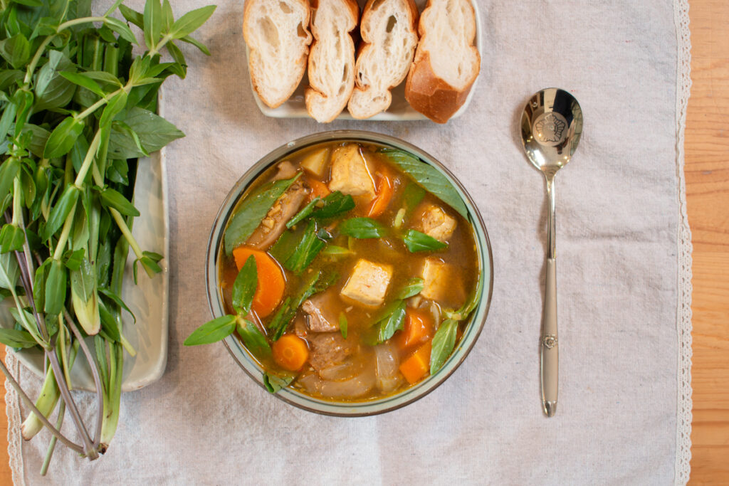 serving vegan vietnamese beef stew