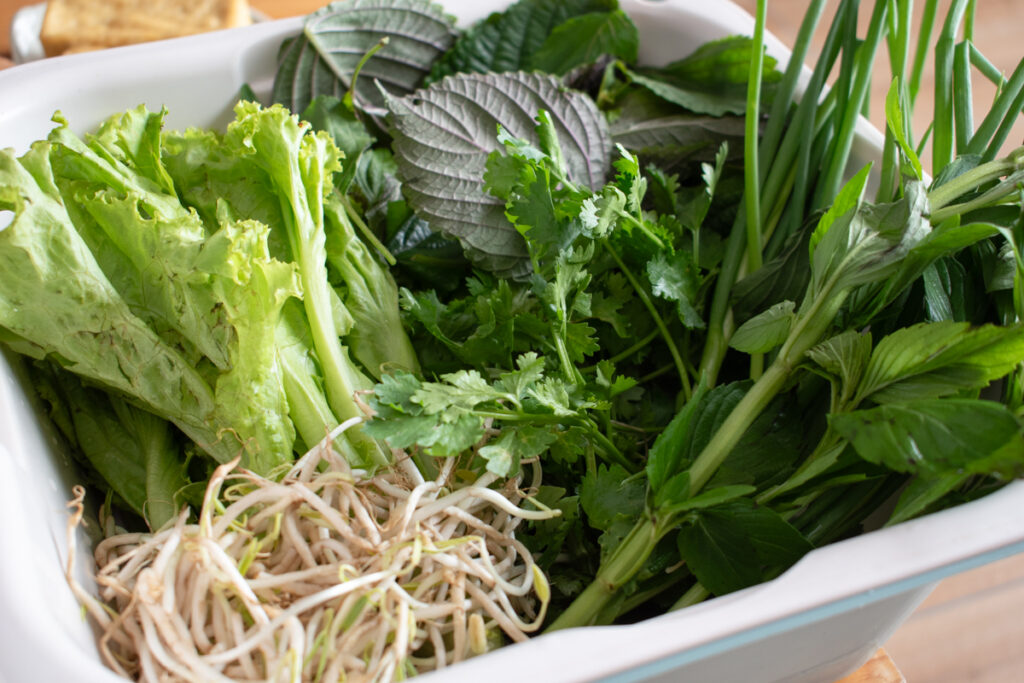 herbs eaten with Bún Riêu Chay