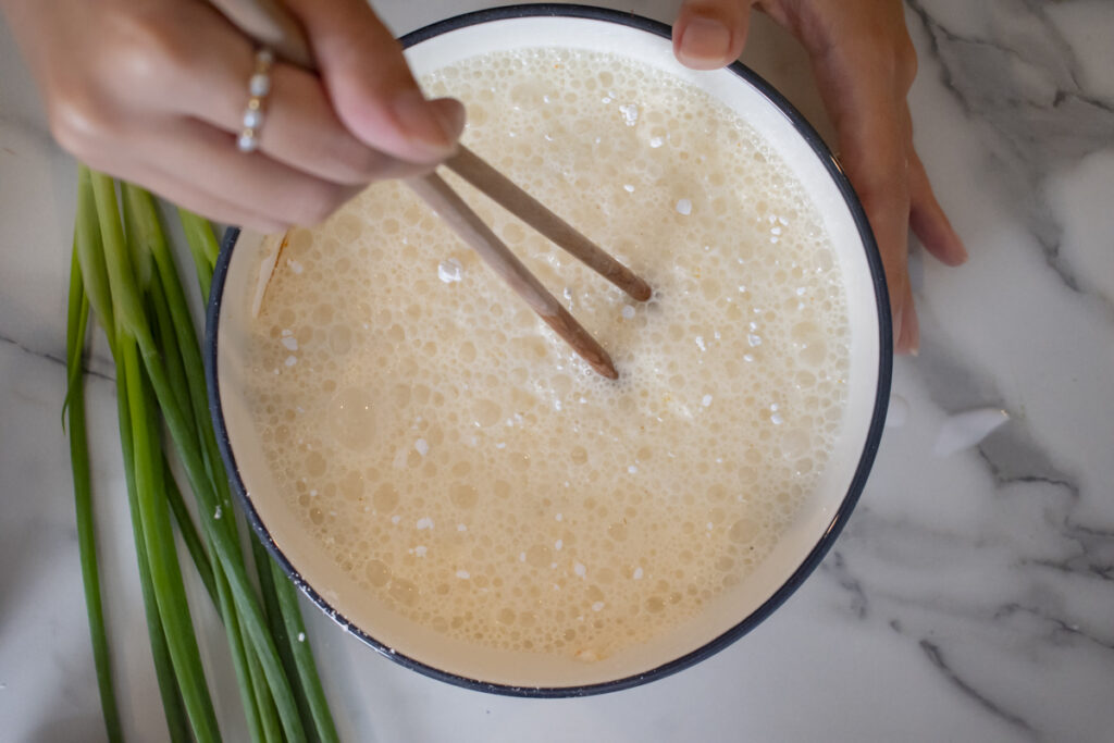 making vegan bánh xèo batter