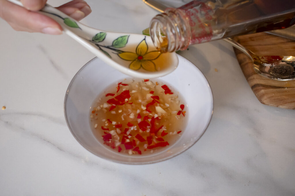 making vegan bánh xèo dipping sauce